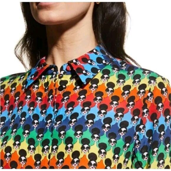 Alice+Olivia Willa 100% Silk Button Down Blouse Face Print NWT MSRP $375 Size XS - Picture 7 of 13